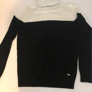 Calvin Klein Women Pullover Sweater Black & Cream Long Sleeve Turtleneck Medium